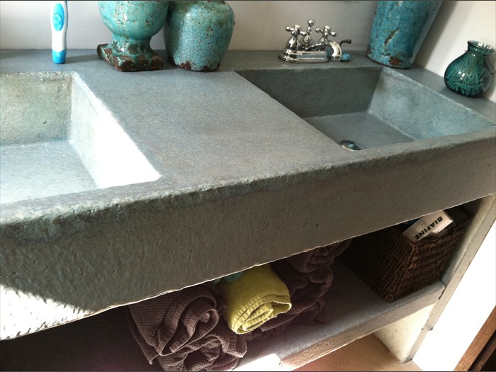 7 of 38    |    Rustic Pedestal Concrete Sink with Shelf - Original