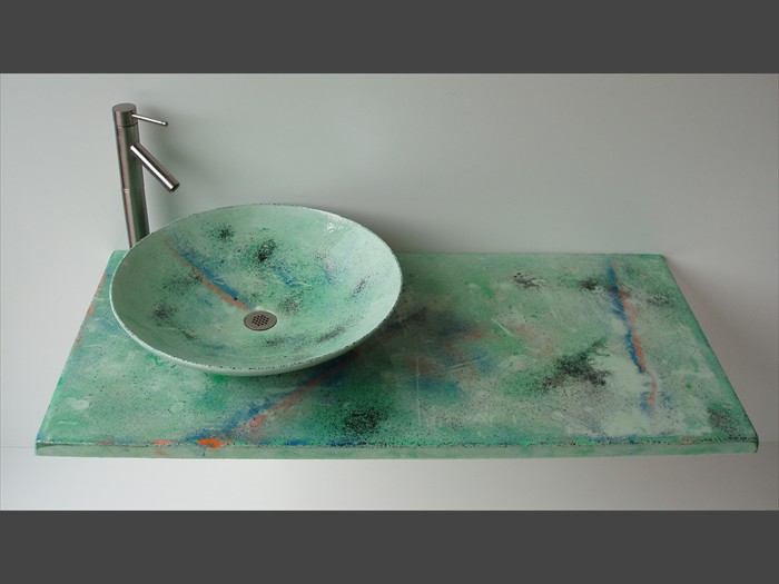 18 of 38    |    Patterned Concrete Vanity - Top Vessel Sink